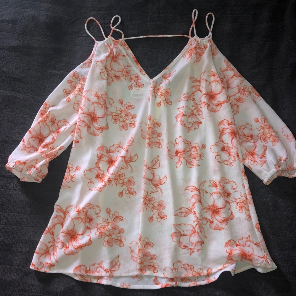White & Orange Floral Blouse